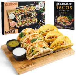 Taco- og hotdogholder i rustfrit st�l med br�t og sk�le