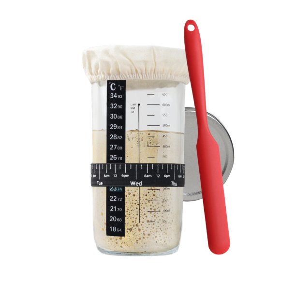 Surdejsglas med spartel, termometer og hjdemler.