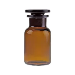 Apotekerglas med glaslg, brun glas 100ml.